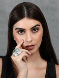 Joban Fashion Women Green Stone Silver Tone Ring