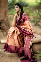 DEIANA'S Beautiful Designer Golden zari Soft Lichi Silk Saree - Peach