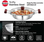 Hawkins TriPly Stainless Steel Kadhai with Glass Lid 26 cm Diameter 2.5 L (SSD25G)