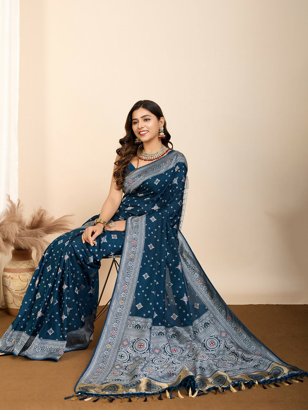 Teal Blue Soft Silk Woven Meenakari Designer Saree - Vedanti