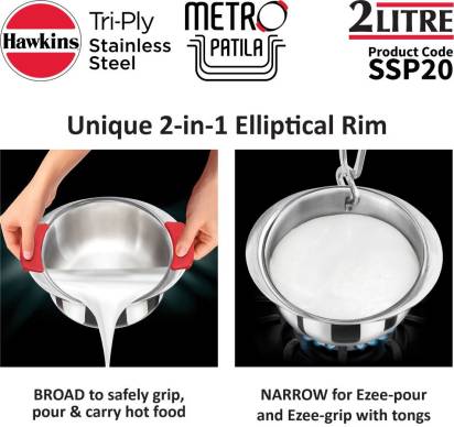 Hawkins Tri-Ply Stainless Steel Induction Metro Patila, 2 Litre (SSP20)