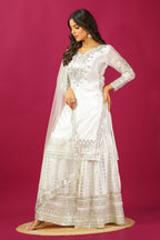 Teeya Creation Wine Color Chinnon Silk Heavy Embroidery Work Fully Stitched Sharara Suit - Distacart