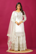 Teeya Creation Wine Color Chinnon Silk Heavy Embroidery Work Fully Stitched Sharara Suit - Distacart