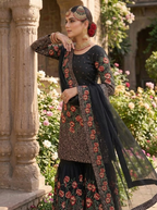 Teeya Creation Black Fendy Silk Heavy Embroidery Work Party Wear Sharara Suit - Distacart