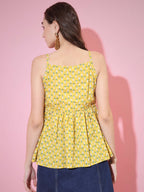 Myshka Women's Yellow Printed Sweetheart Neck Top