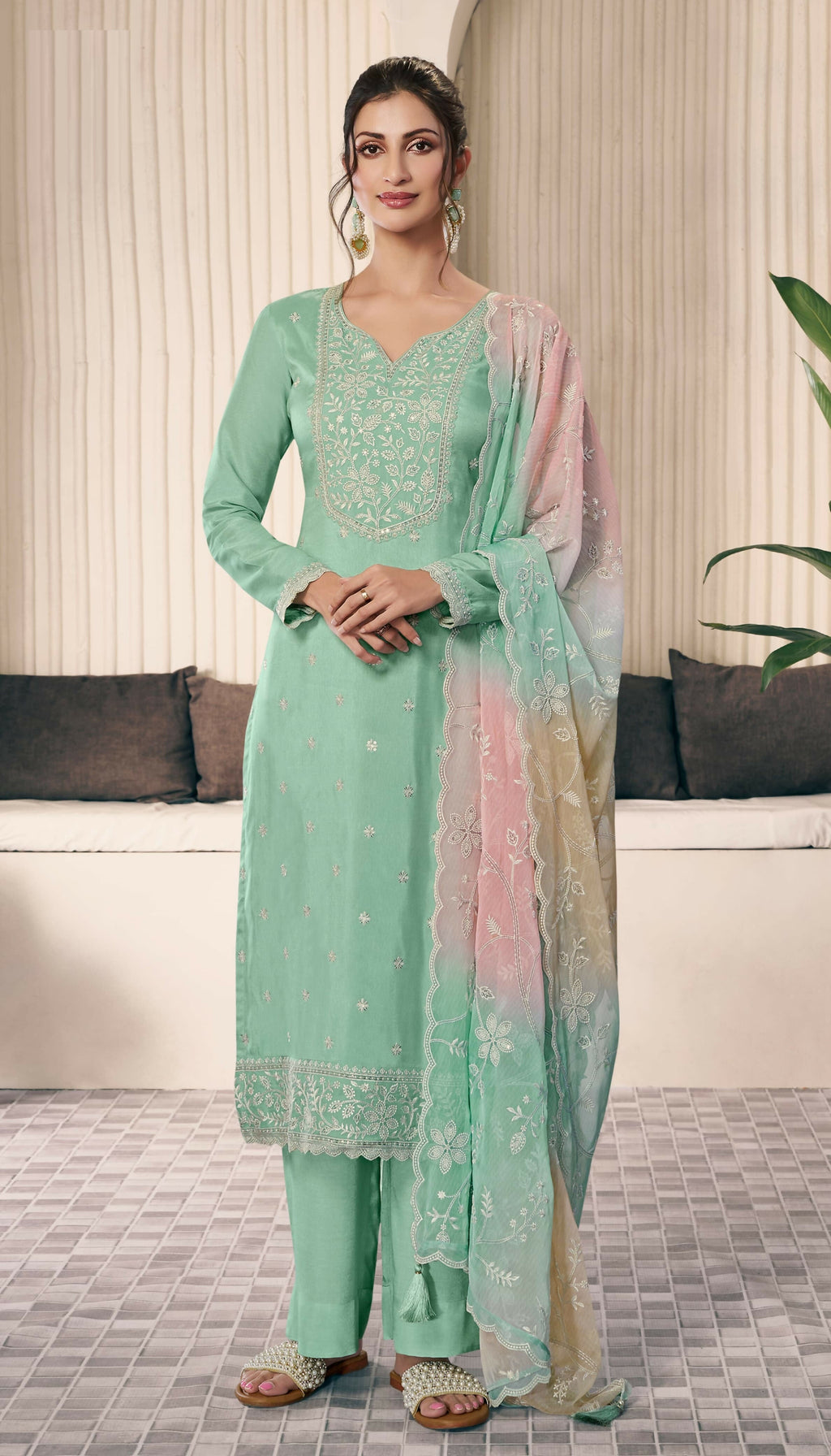 Anaita Mint Green Embroidered Silk Stitched Salwar Suit - Distacart