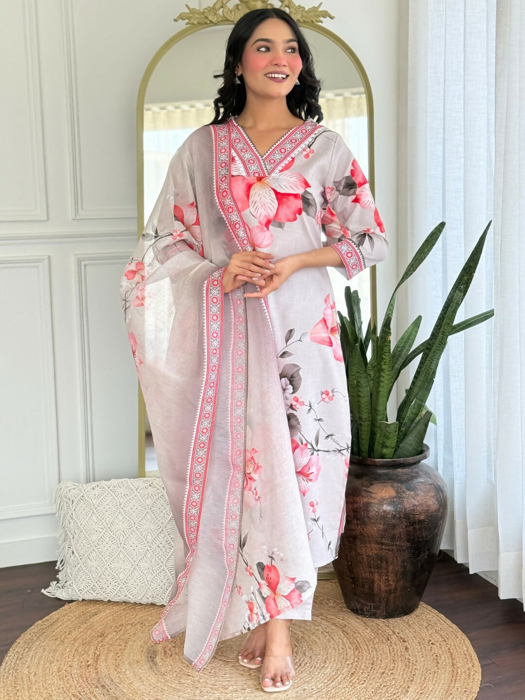 The52 Women's Beautiful Rayon Fabric Printed Work Straight Kurta Pant and Dupatta Set - Distacart