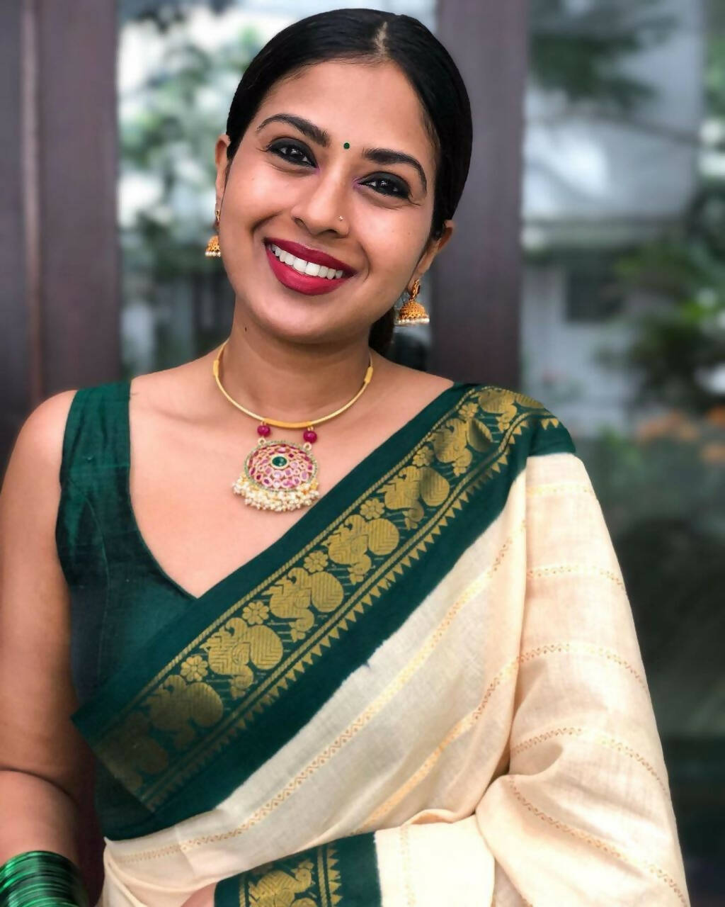 DEIANA'S Beautiful Designer Golden zari Soft Lichi Silk Saree - White