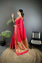 Joban Fashion Magenta Pink Butti Woven Soft Lichi Silk Paithani Saree - Distacart