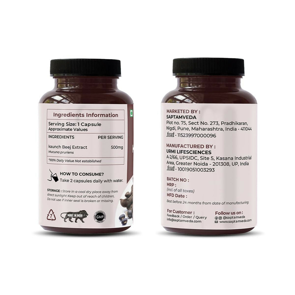 Saptamveda Natural Kaunch Beej Extract Capsules - Distacart