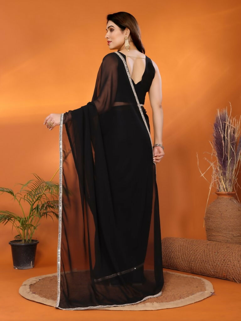 Designer Partywear Black Georgette Fancy Saree - Durga