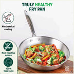 The Indus Valley TurboCuk Tri-ply Stainless Steel Fry Pan, Premium Quality, 3 Layer Thick Body, 100% Toxin-free, Non-stick, Induction & Gas,Spatula, 22/24/26 cm, 1.5/1.7/1.9L