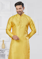 Joban Fashion Men's Jacquard Silk Yellow Printed Kurta Pyjama set