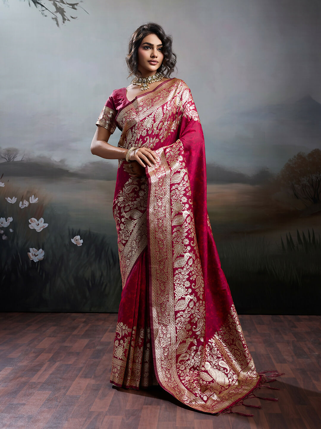 Shree Shyam Fashion Maroon Silk Blend Saree - Distacart