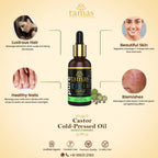 Tamas Pure Ayurveda 100% Organic Castor Cold-Pressed Oil - USDA Certified Organic-30ml