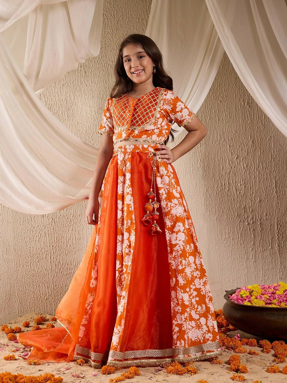 Joban Fashion Girl's Rust Color Lehenga Choli