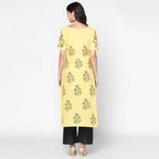 Cheera Hand Block Print Pale Yellow Straight Kurta (MAAI-056K)