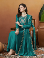 The52 Rama Women's Beautiful Vichitra Silk Fabric Embroidered Work Flared Anarkali Pant and Dupatta Set - Distacart