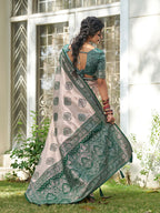 Shree Shyam Fashion Cream With Dark Green Silk Blend Saree - Distacart