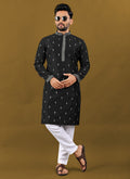 Prazu Fashion Black Matka Silk All Over Silver Jari With Embroidery Buti Designer Kurta For Men's