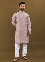 Prazu Fashion Blush Pink Matka Silk All Over Silver Jari With Embroidery Buti Designer Kurta For Men's - Distacart