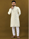Prazu Fashion Off White Matka Silk All Over Silver Jari With Embroidery Buti Designer Kurta For Men's