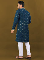 Prazu Fashion Royal Blue Matka Silk All Over Silver Jari With Embroidery Buti Designer Kurta For Men's