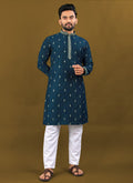 Prazu Fashion Royal Blue Matka Silk All Over Silver Jari With Embroidery Buti Designer Kurta For Men's