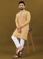 Prazu Fashion Yellow Matka Silk All Over Silver Jari With Embroidery Buti Designer Kurta For Men's