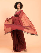 Suta Maroon Solid Cotton Blend Saree - Distacart