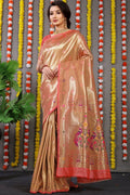 Jyoti Fashion Women's Peach Paithani Silk Zari Woven Saree with Blouse
