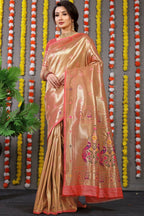 Jyoti Fashion Women's Peach Paithani Silk Zari Woven Saree with Blouse