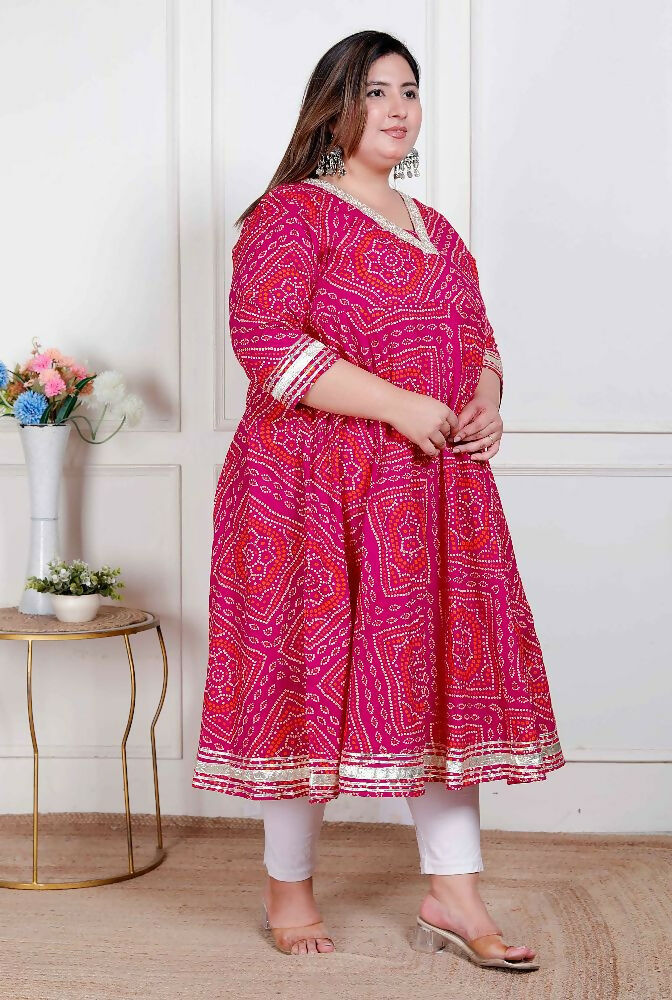 Miravan Plus Size Women'S Pink Cotton Bandhani Ethnic Anarkali Kurta - Distacart