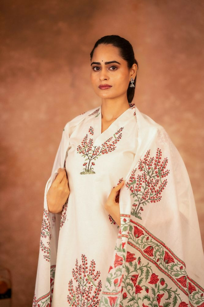 Joban Fashion Off White Pink Hand Block Printed Cotton Suit Set - Distacart