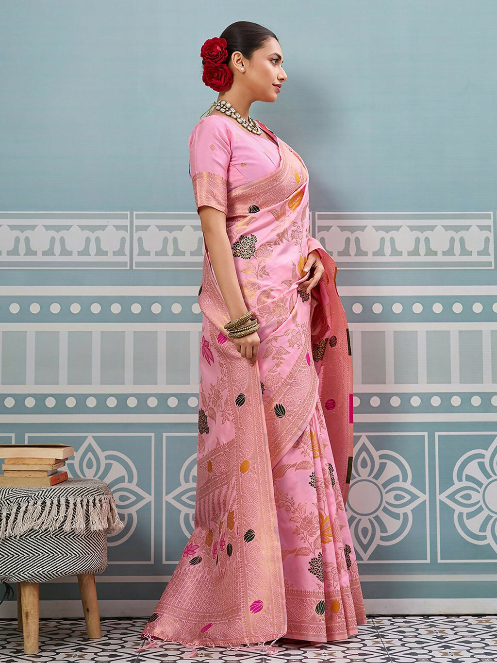 Shree Shyam Fashion Light Pink Silk Saree - Distacart