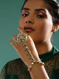 Women's Gold-Toned White Brass Kundan Gold-Plated Link Bracelet - Ruby Raang - Distacart