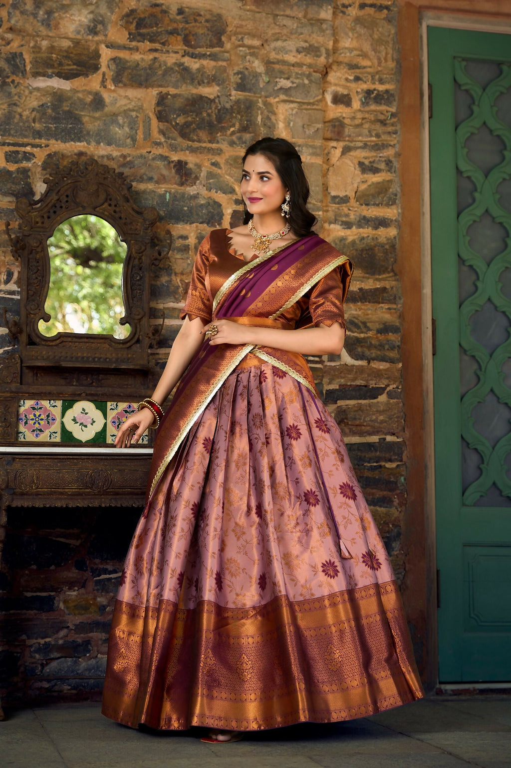 Vastranavya Traditional Jacquard Silk Zari Weaving Silk Lehenga Choli - Purple