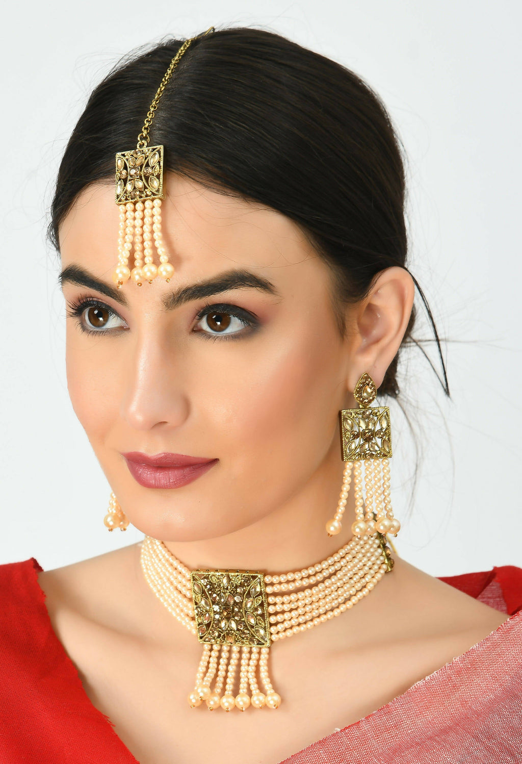 Mominos Fashion Johar Kamal Off White Color Kundan & Pearls Necklace Set - Distacart