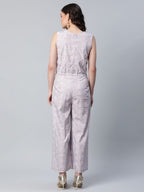 Ahalyaa Womens Blue Crepe Gold Printed Jumpsuit
