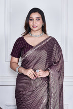 Morchari Purple Pure Chiffon Hand Embroidery Saree And Stitched Blouse - Distacart
