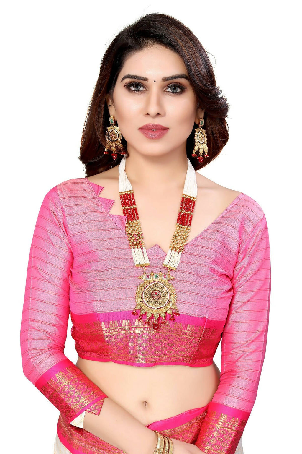 Vamika Weaving White Cotton Silk Saree (DEVAL PINK) - Distacart