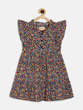Manet Girls Cotton Frill Sleeve Frock Small Flower Print - Multicolour