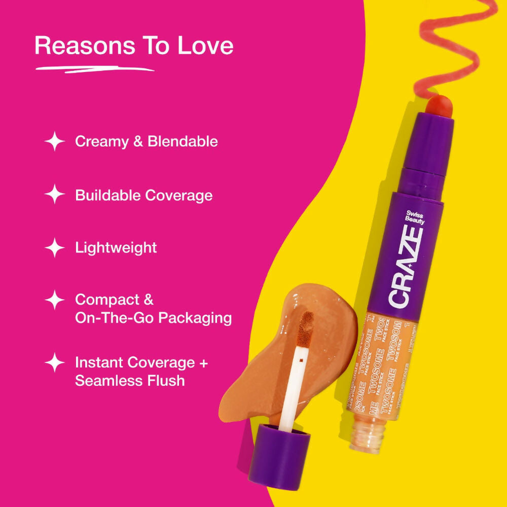 Swiss Beauty Craze Twosome Face Stick 2-In-1 Beauty Wand Concealer and Blush - 1 Fair - Rose