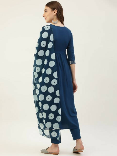 FIORRA Women's Turquise Poly Crepe Straight Kurta Pant With Dupatta