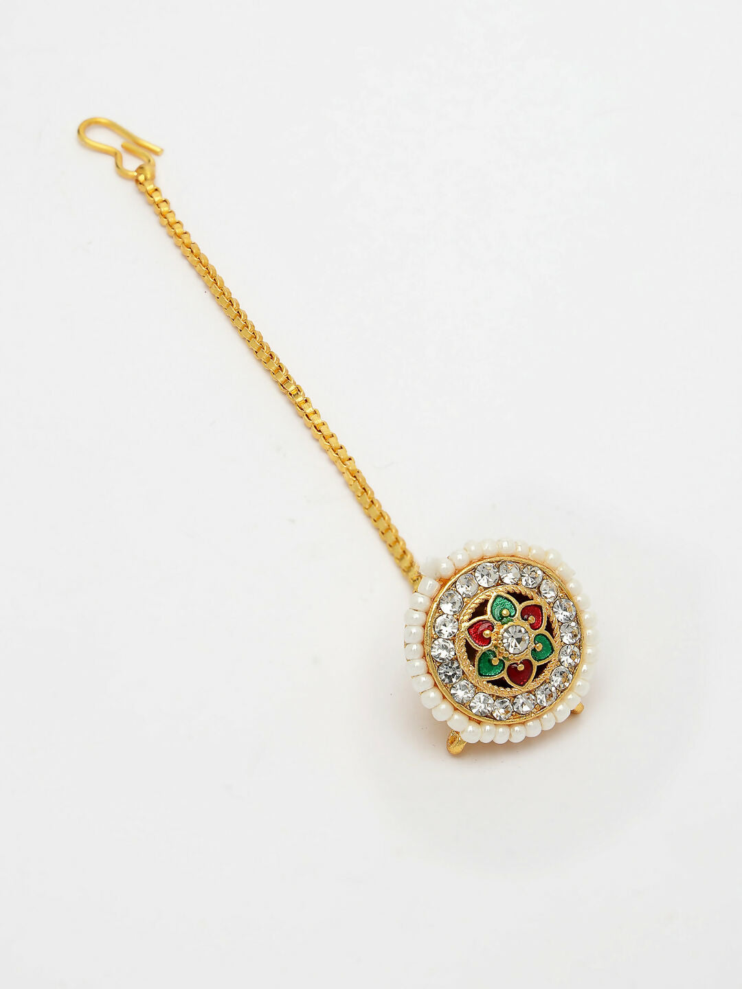 NVR Women's Gold-Polished CZ Stone-Studded Borla Maang Tikka - Distacart