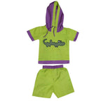 Mhyssa Croco Half sleeves Green and Purple Hoodie with Shorts Set For Kids
