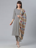 Ahalyaa Black & White Digital Print Crepe Kurta and Pant With Dupatta Set - Distacart