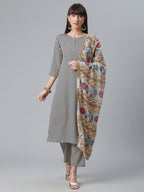 Ahalyaa Black & White Digital Print Crepe Kurta and Pant With Dupatta Set - Distacart