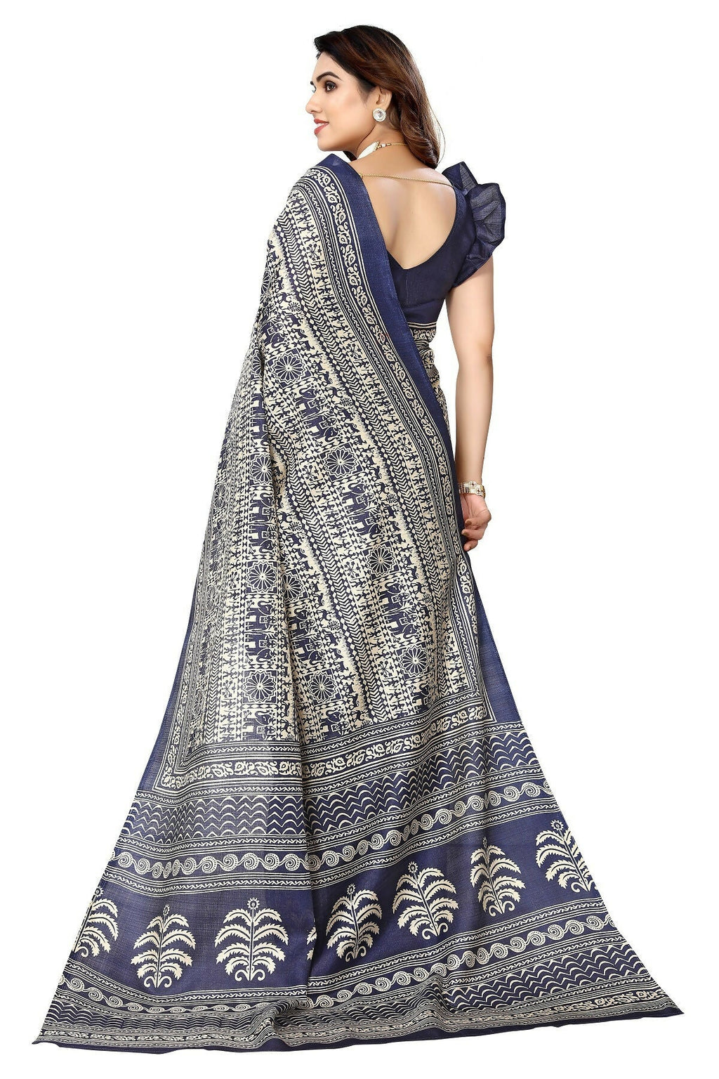 Vamika navy Printed Art Silk Saree
