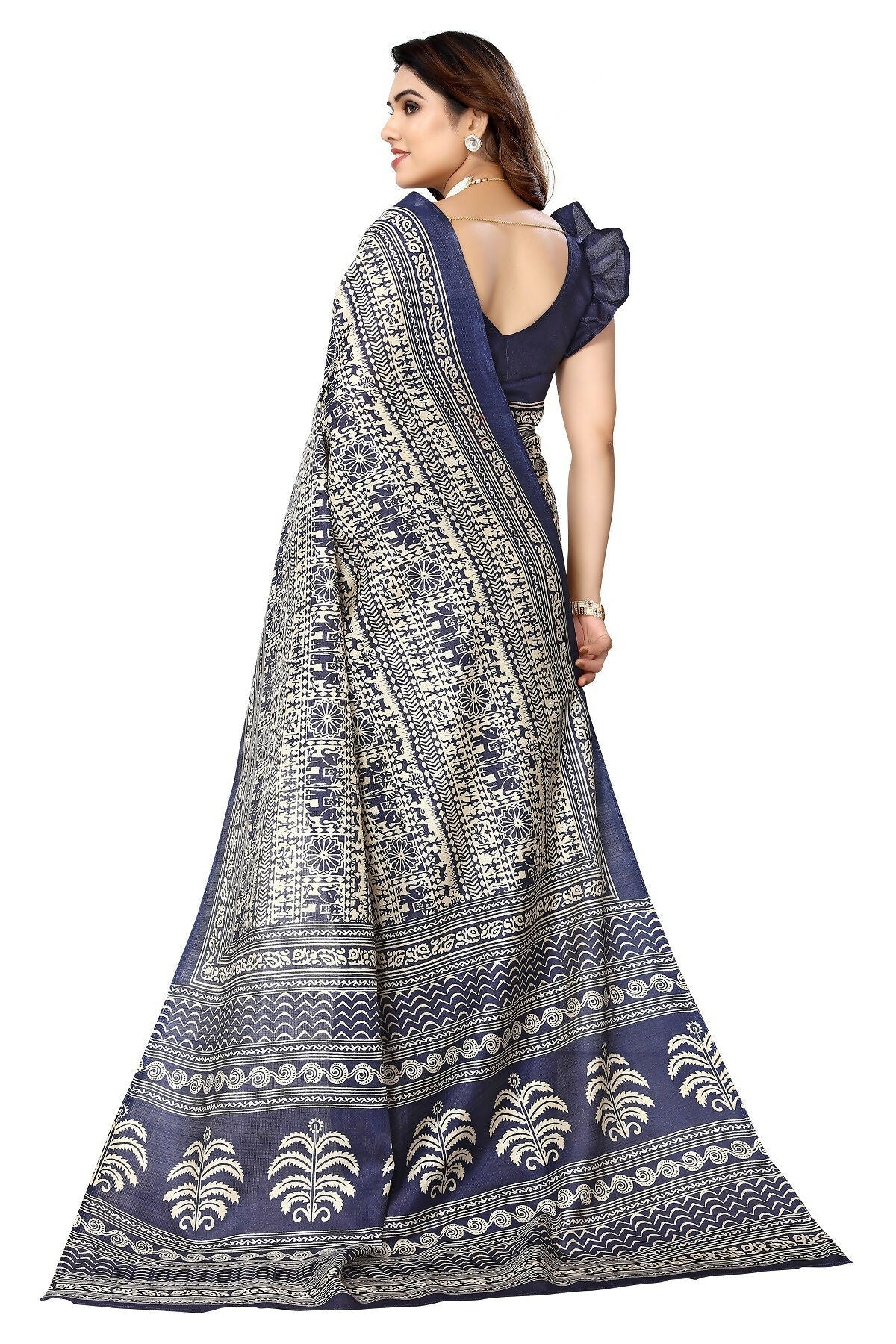 Vamika navy Printed Art Silk Saree